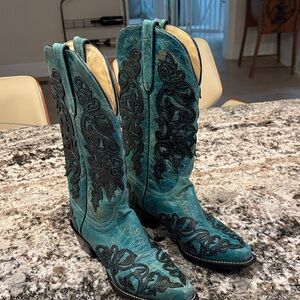 Women's Teal and Black Western Cowboy (girl) Boots
